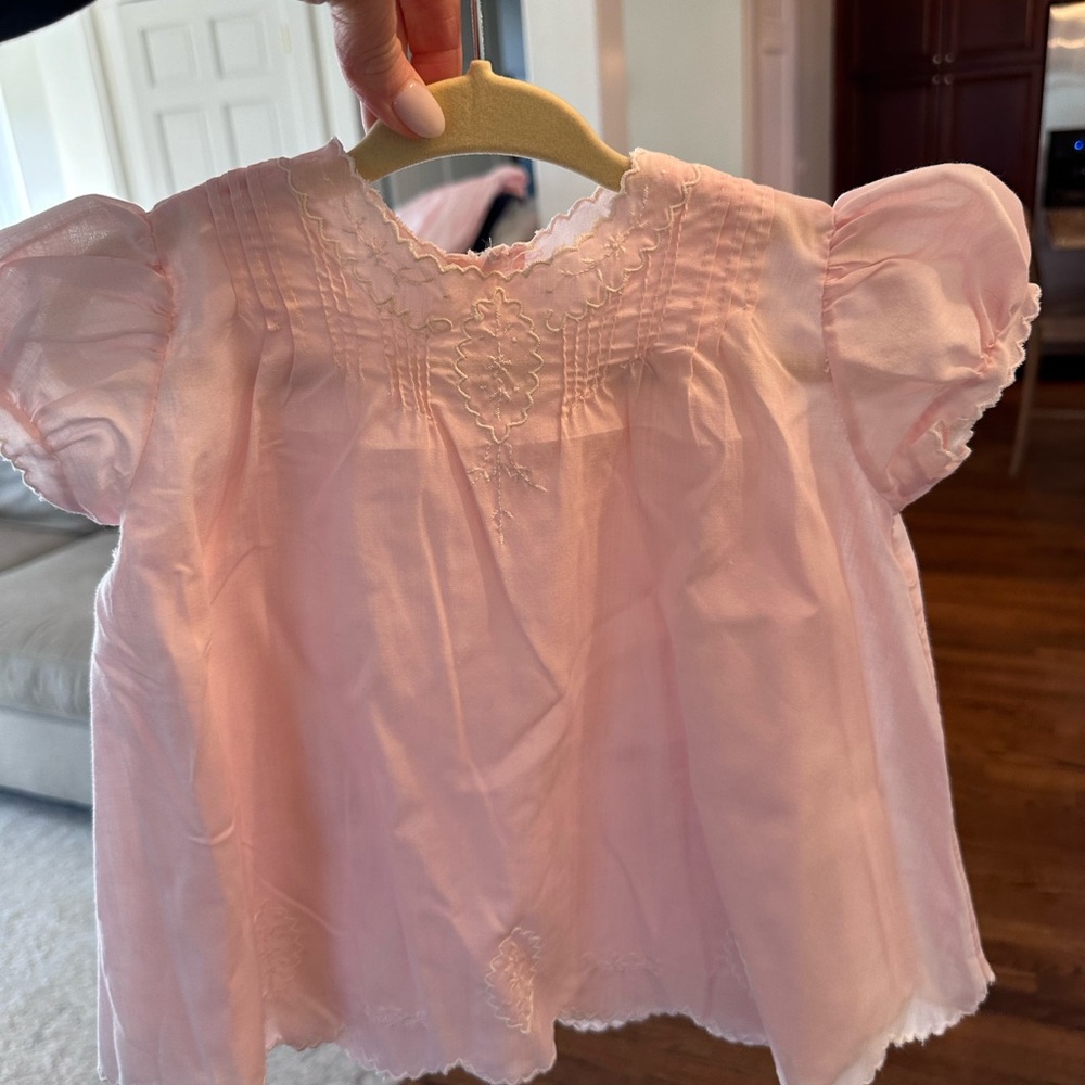 Traditional baby girl dress. Vintage. Light pink with lots of detail.
